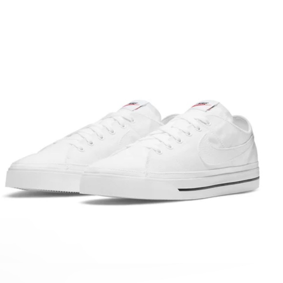 Nike Court Legacy Canvas CW6539-100 Wht/Blk Low Top Sneaker 7.5M - Picture 1 of 14
